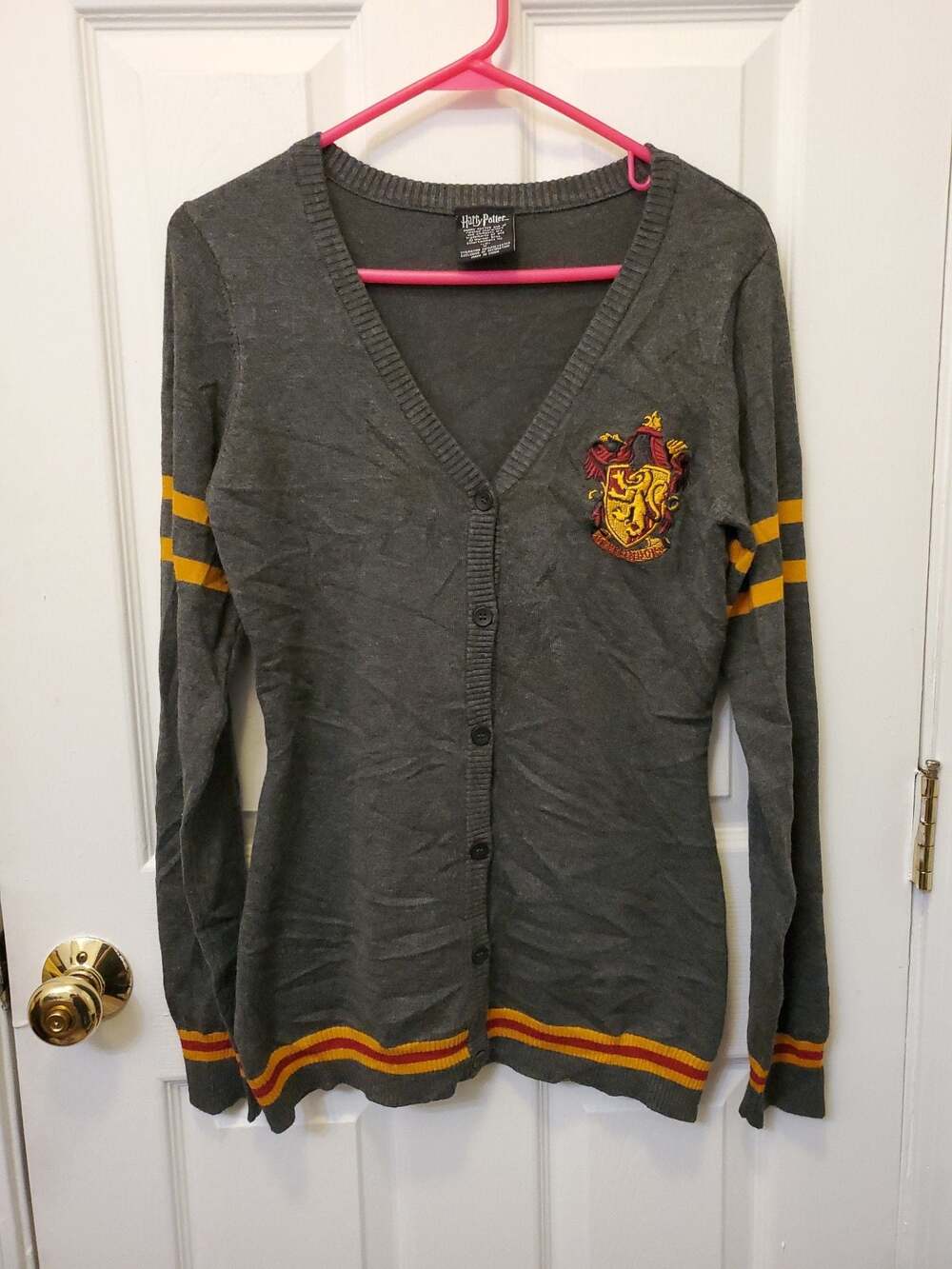 Harry Potter Gryffindor Embroidered Patch Button-Up Cardigan Sweater